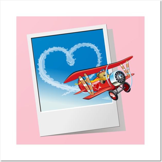 Cartoon retro biplane Wall Art by Mechanik